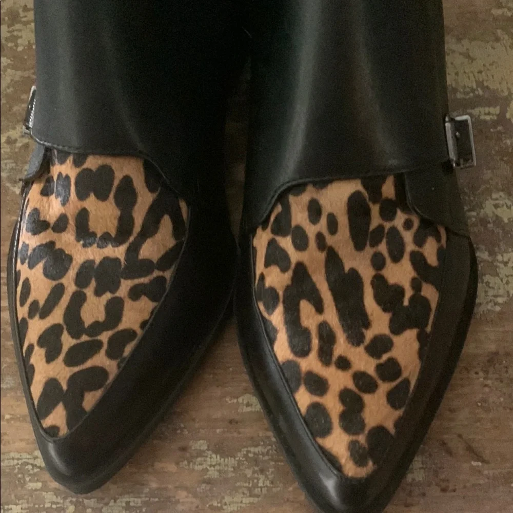 Black and Brown Ankle Boots with Leopard Print - Picture 6 of 8